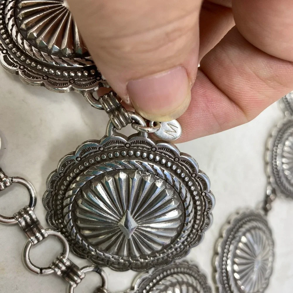 Vintage Brighton 1996 Silver Concho Belt Southwestern Sunburst Scalloped 49030